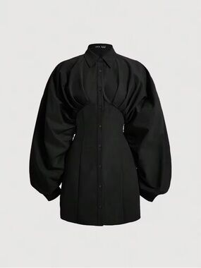 SHEIN Black Draped Button-Up Shirt Jacket